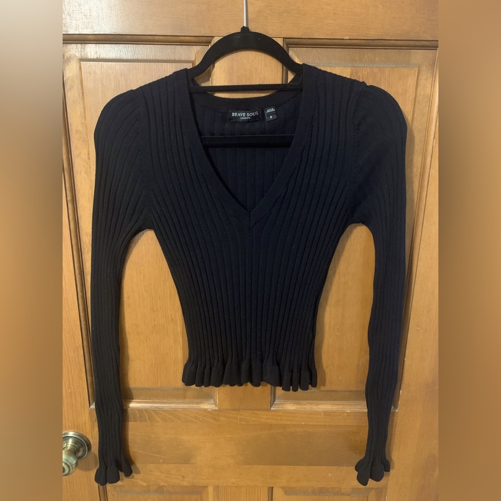 Black ruffle edge sweater top